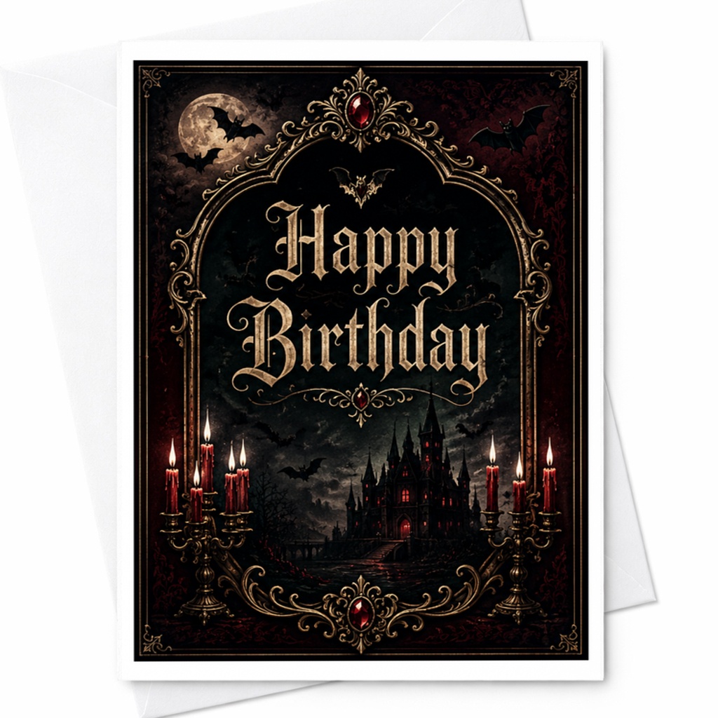 Happy Birthday Gothic Halloween Card Spooky Birthday Card With Bats And Castle For Halloween Lovers Unique Dark Theme C2713