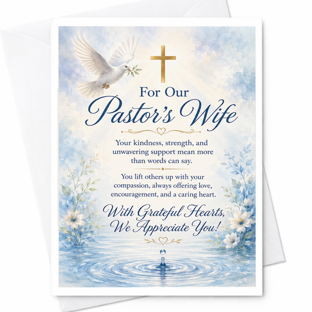 For Our Pastor's Wife Appreciation Card Religious Thank You Card Pastor's Wife Support Gratitude Card With Dove And Cross C2719