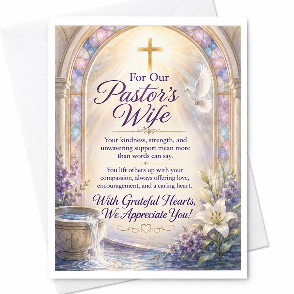 For Our Pastor's Wife Appreciation Card Religious Thank You Card Church Event Support Gratitude Floral With Envelope C2720