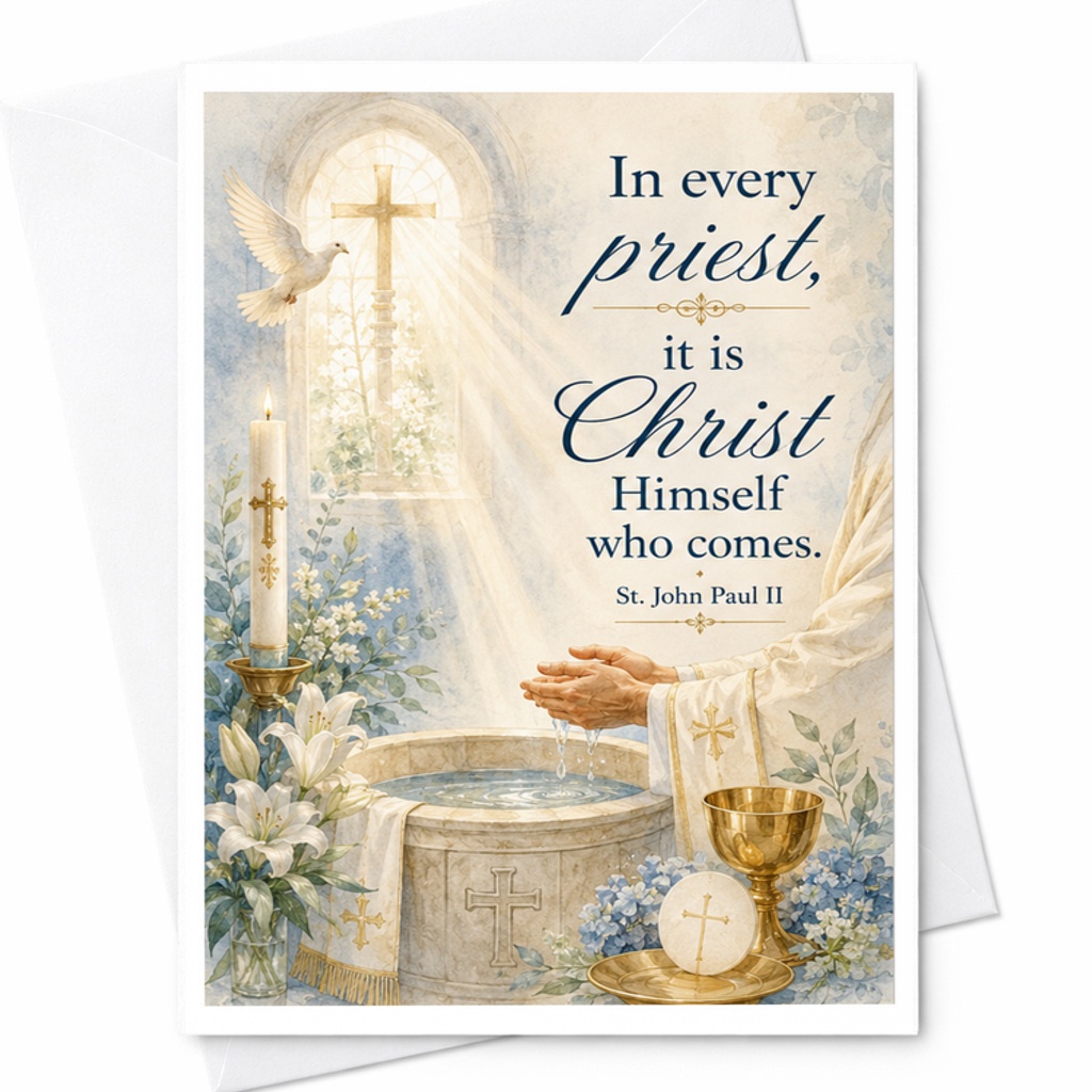 In Every Priest It Is Christ Himself Who Comes St. John Paul Ii First Communion Card Religious Ceremony Blessing Card C2722