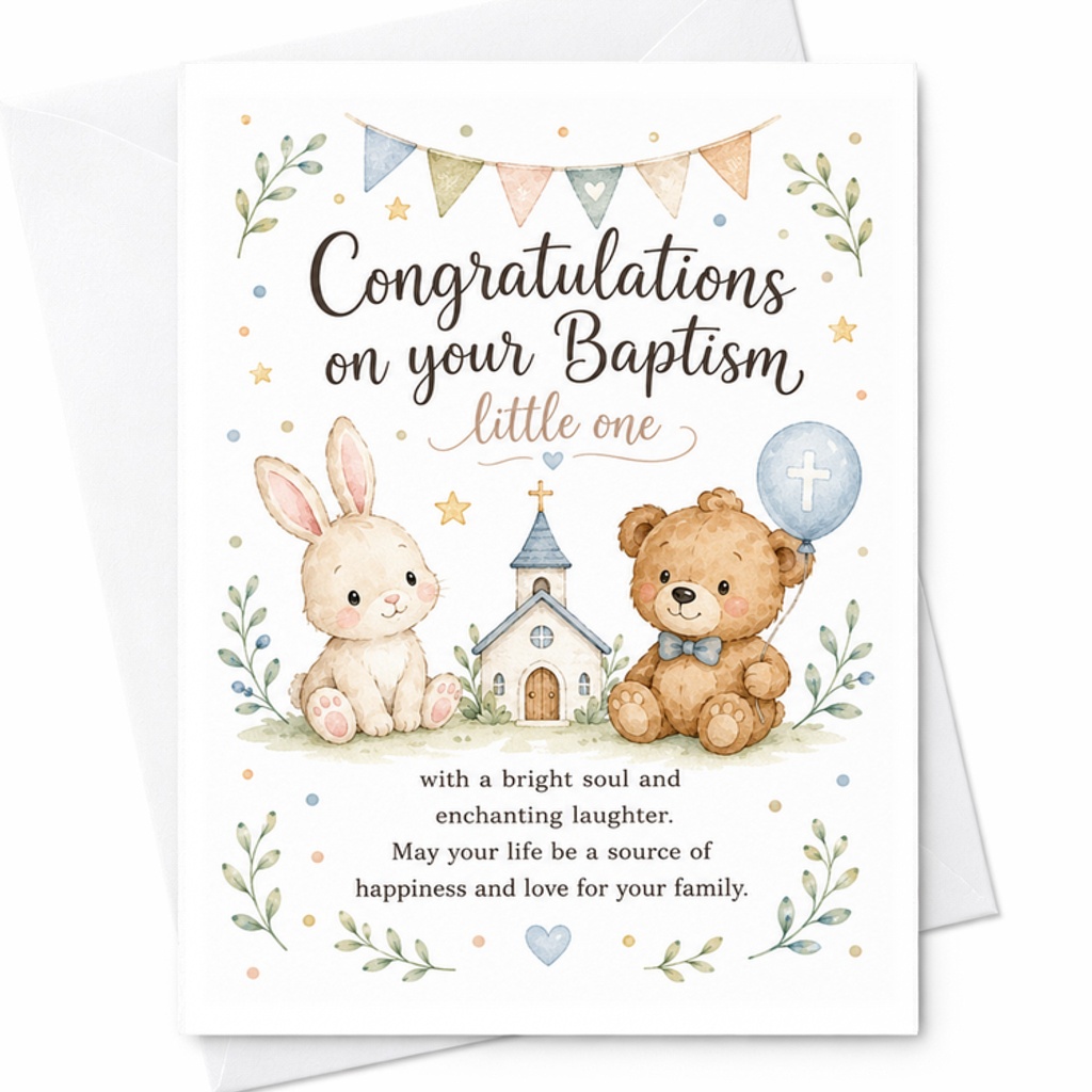 Congratulations On Your Baptism Little One Baptism Card Cute Baby Religious Celebration Card For Newborn Christening Gift C2727