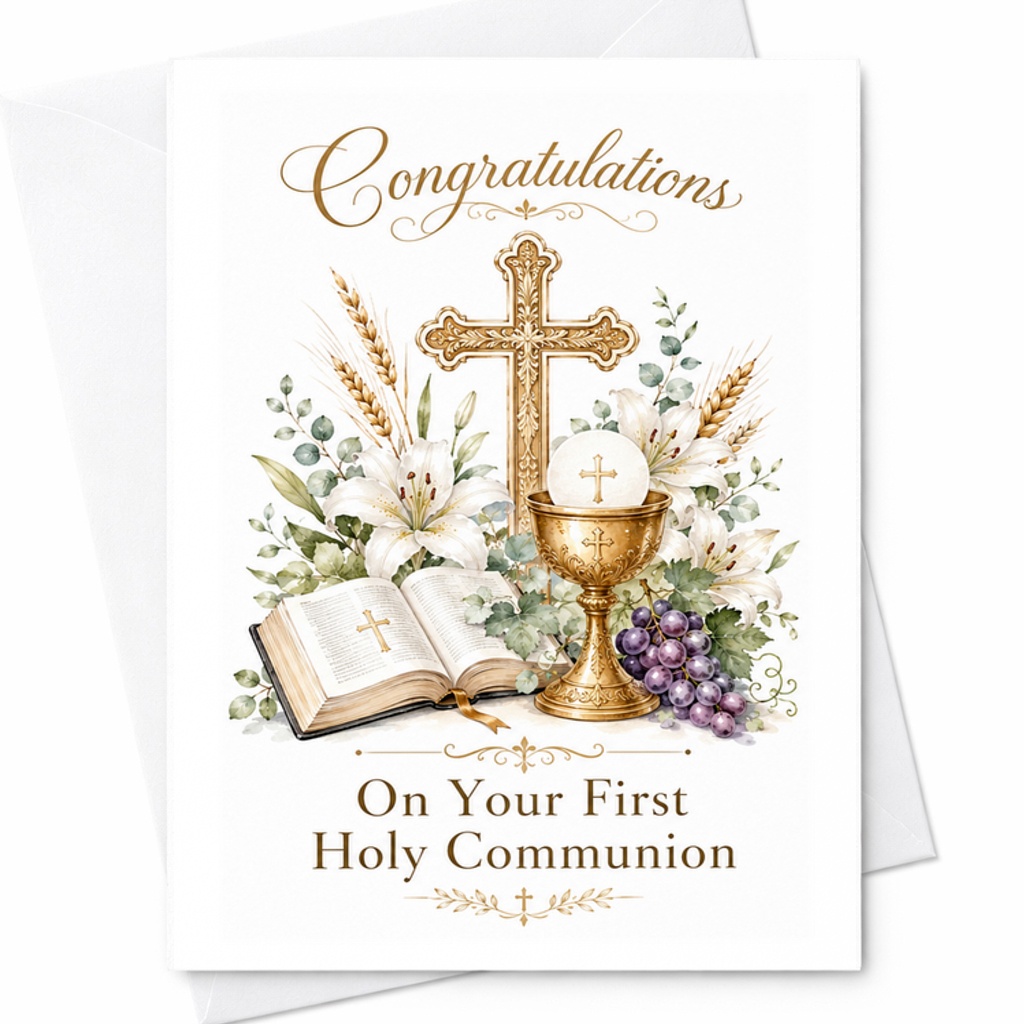 Congratulations On Your First Holy Communion Card Religious Celebration Card For Child Elegant Keepsake Christian Ceremony C2725