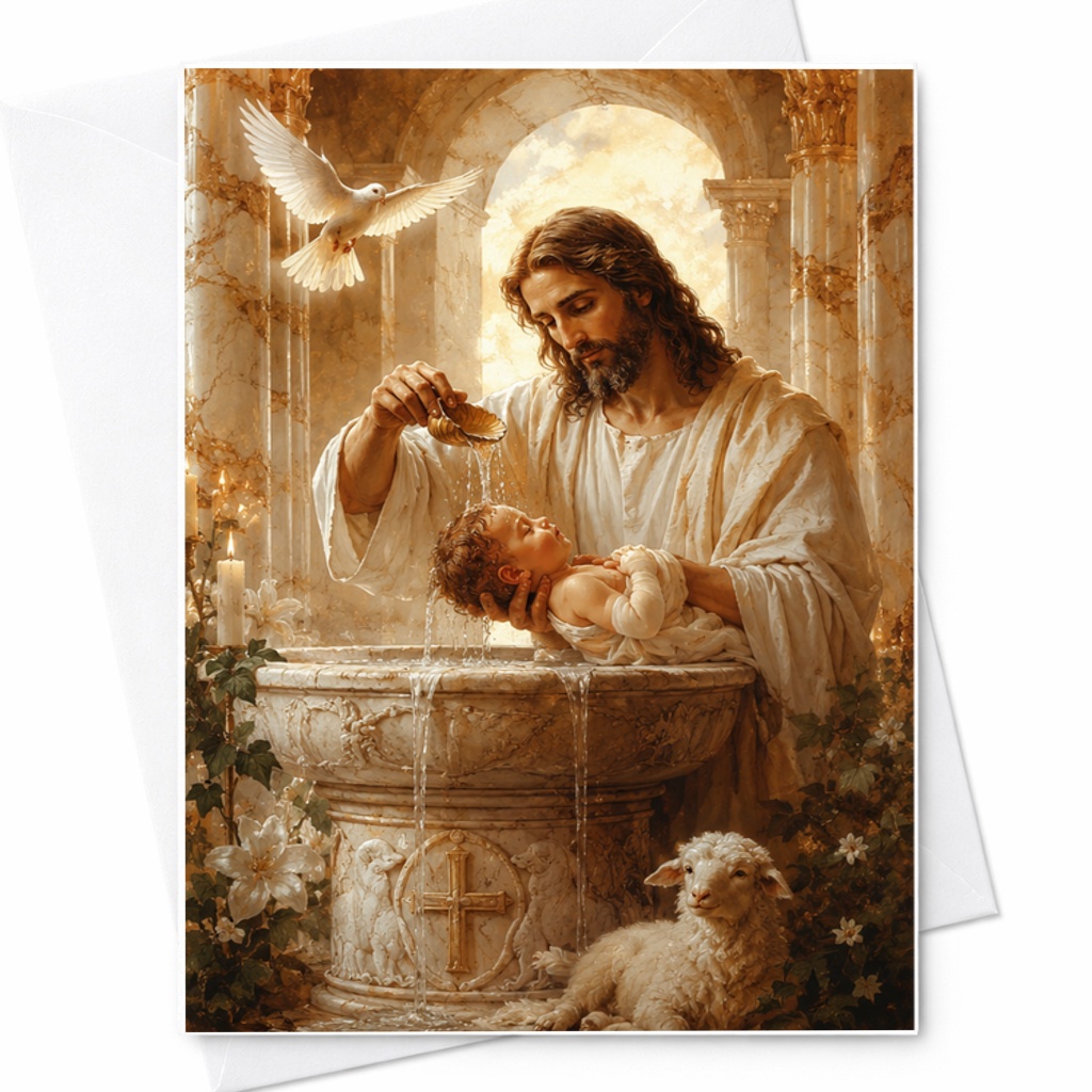 Jesus Baptism Card, Baby Baptism Congratulations Card With Dove, Lamb And Christening Blessing For Baby Boy Or Girl C2729