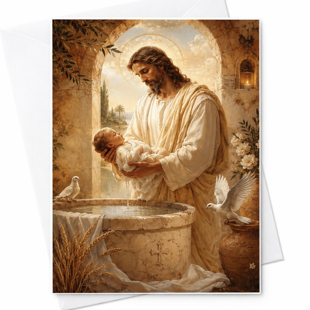 Jesus Baptism Card, Baby Baptism Congratulations Card With Dove, Lamb And Christening Blessing For Baby Boy Girl C2730