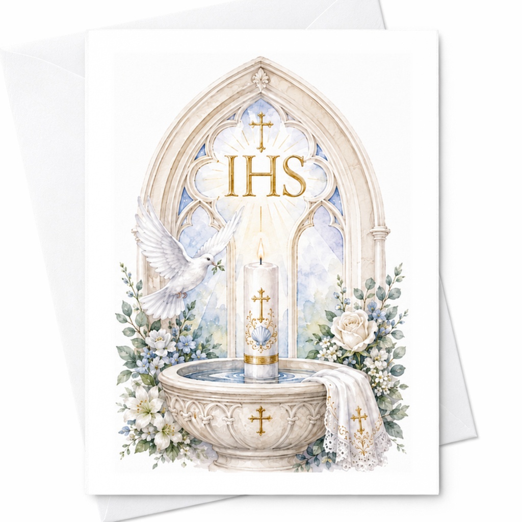 Ihs Religious Greeting Card Christian Baptism Communion Card Sacred Art With Dove Candle Spiritual Ceremony Keepsake C2732