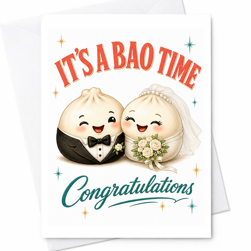 It's A Bao Time Congratulations Wedding Card Cute Newlyweds Engagement Card Funny Bride Groom Bao Theme Love Celebration C2743