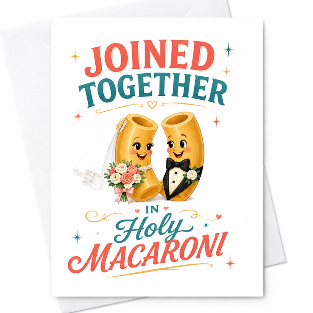 Joined Together In Holy Macaroni Funny Wedding Card Cute Bridal Shower Greeting Card For Newlyweds Bride Groom Engagement Celebrat C2735
