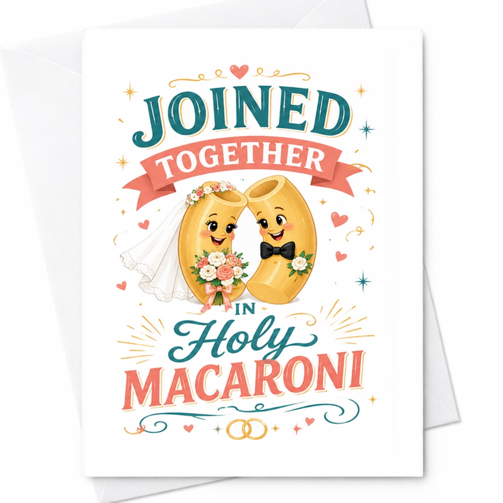 Joined Together In Holy Macaroni Funny Wedding Card Cute Bride Groom Engagement Newlyweds Celebration Card For Couple C2736