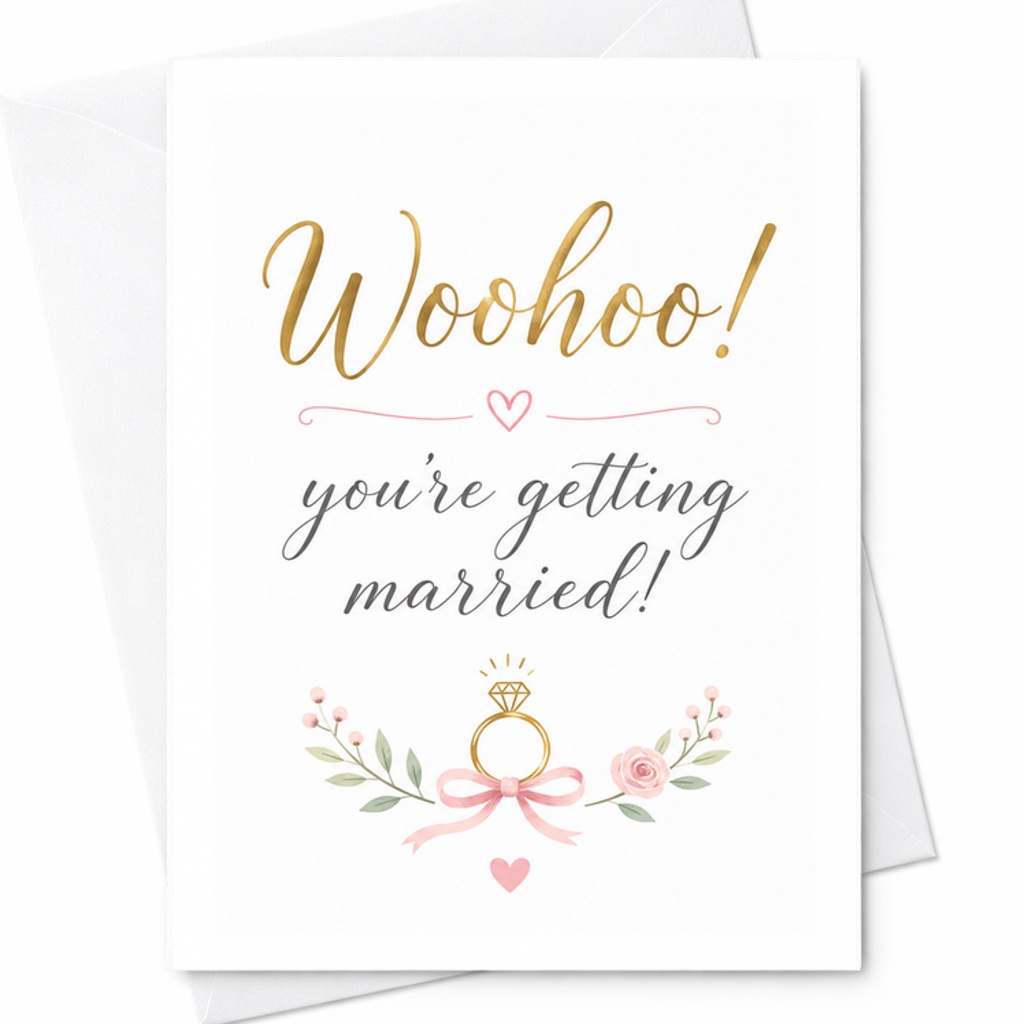 Woohoo! You're Getting Married Wedding Card Engagement Congratulations Newly Engaged Couple Cute Floral Bride Groom C2742