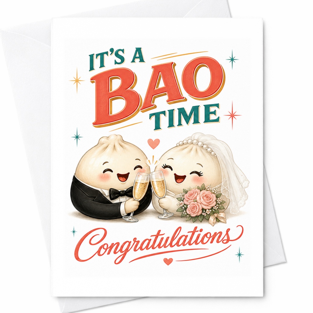 It's A Bao Time Congratulations Wedding Card Cute Bride Groom Funny Newlyweds Celebration Card Engagement Couple C2744