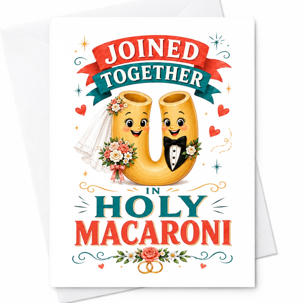 Joined Together In Holy Macaroni Wedding Card Funny Congratulations Bride Groom Newlyweds Cute Engagement Anniversary Card C2738
