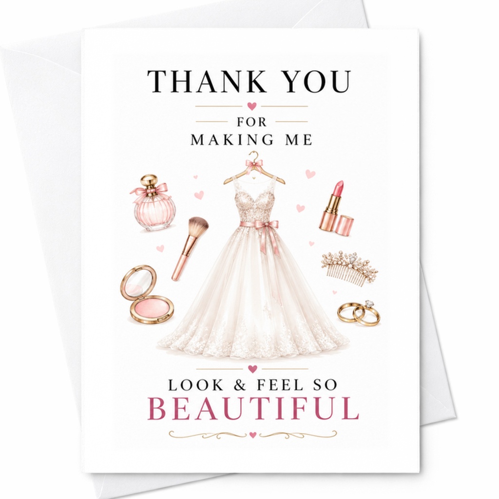 Thank You For Making Me Look & Feel So Beautiful Wedding Card Bride Appreciation Elegant Bridal Shower Card From Groom C2759