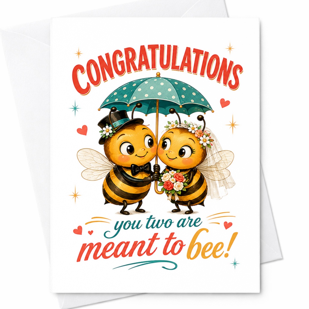Congratulations You Two Are Meant To Bee Wedding Card Cute Newlyweds Marriage Celebration Card Bride Groom Adorable Bee Theme C2755