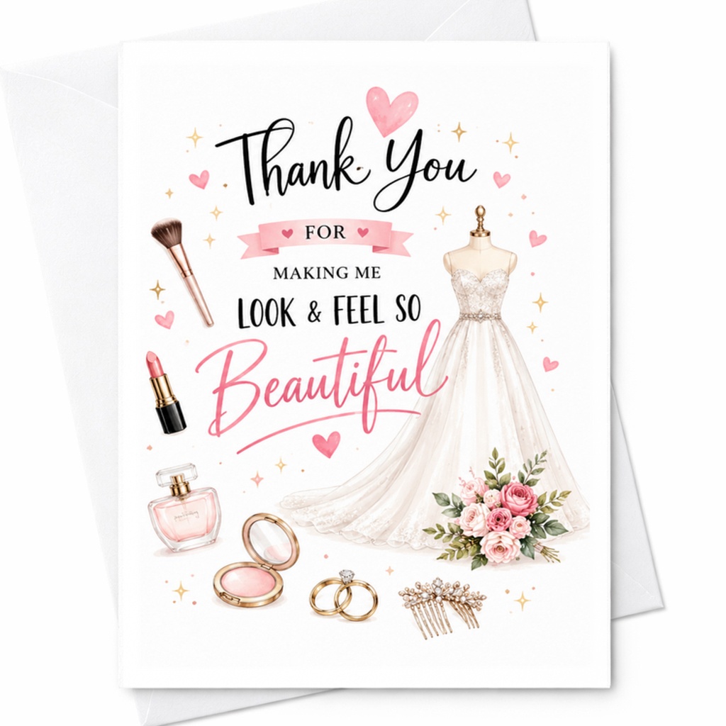 Thank You For Making Me Look & Feel So Beautiful Wedding Card Bride Appreciation Elegant Bridal Shower Gratitude Card C2760