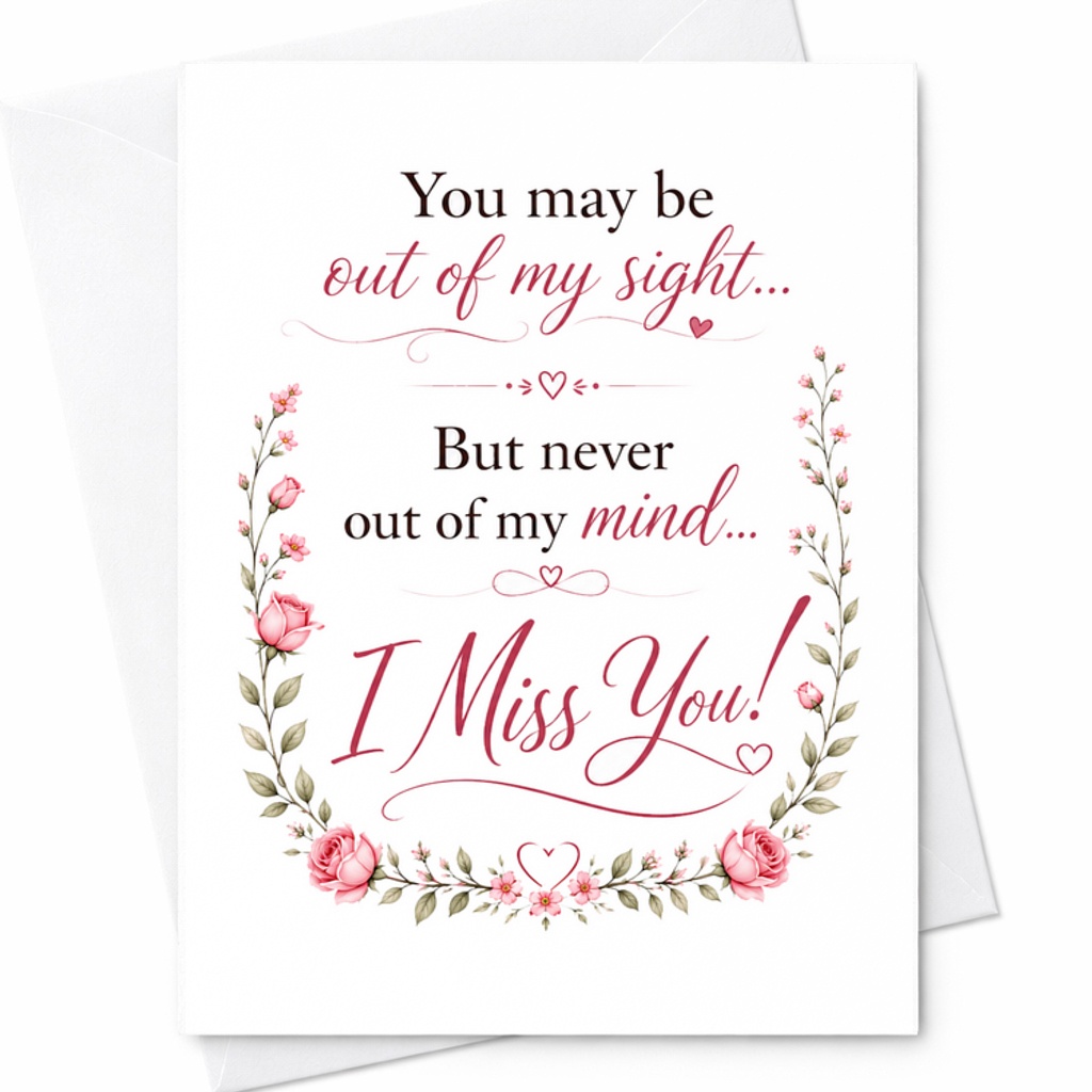 You May Be Out Of My Sight But Never Out Of My Mind I Miss You Card Romantic Anniversary Card For Boyfriend Girlfriend Love C2767