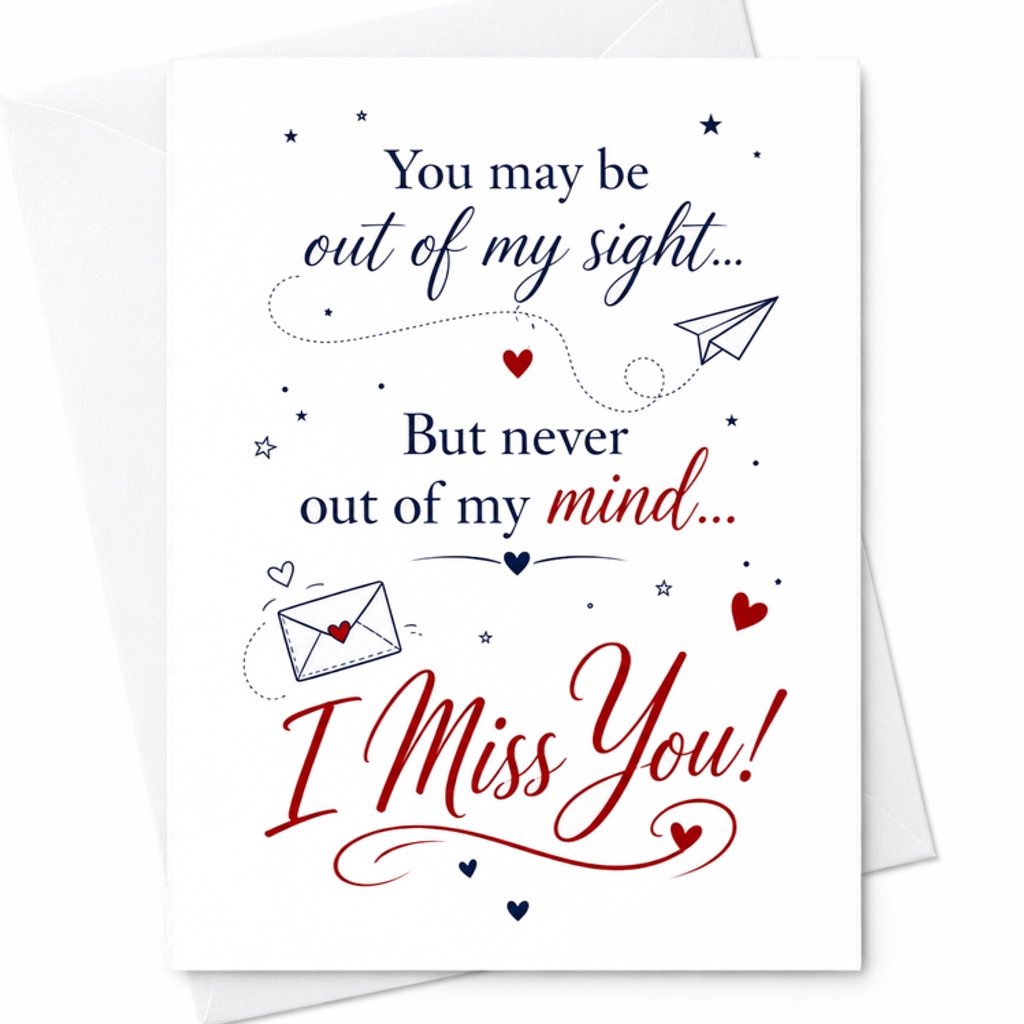 You May Be Out Of My Sight But Never Out Of My Mind I Miss You Card Romantic Anniversary Valentines Day Card For Husband Wife C2768