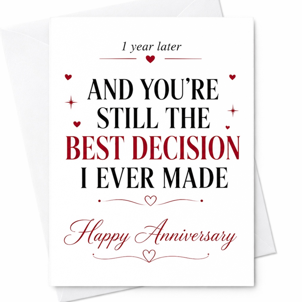 And You're Still The Best Decision I Ever Made Happy Anniversary Card Romantic 1st Anniversary Card For Husband Wife Couple C2771
