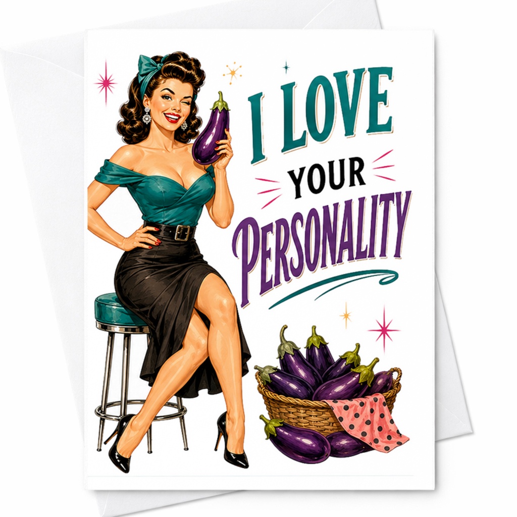 I Love Your Personality Funny Valentine's Day Card For Partner Anniversary Celebration Cute Retro Style Romantic Greeting C2774