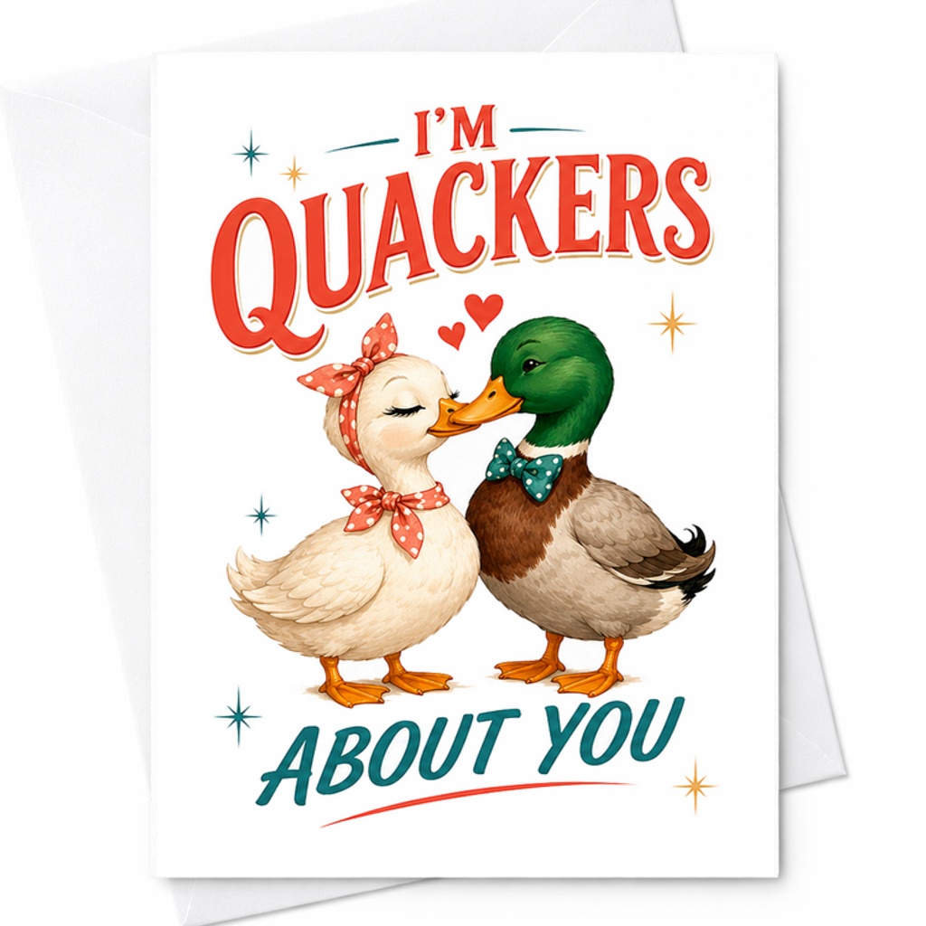 I'm Quackers About You Funny Valentine's Day Card Cute Ducks For Him Or Her Husband Wife Boyfriend Girlfriend C2777