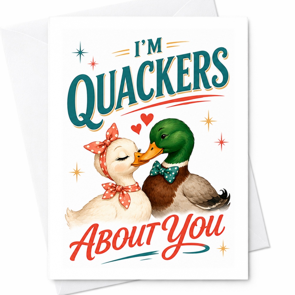 I'm Quackers About You Fun Anniversary Card Cute Romantic Card For Husband Wife Boyfriend Girlfriend Duck Love Card C2778