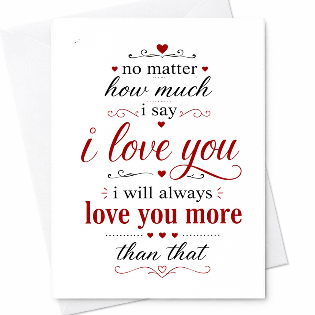 No Matter How Much I Say I Love You I Will Always Love You More Romantic Card Valentine's Day Anniversary Partner Sweet C2780