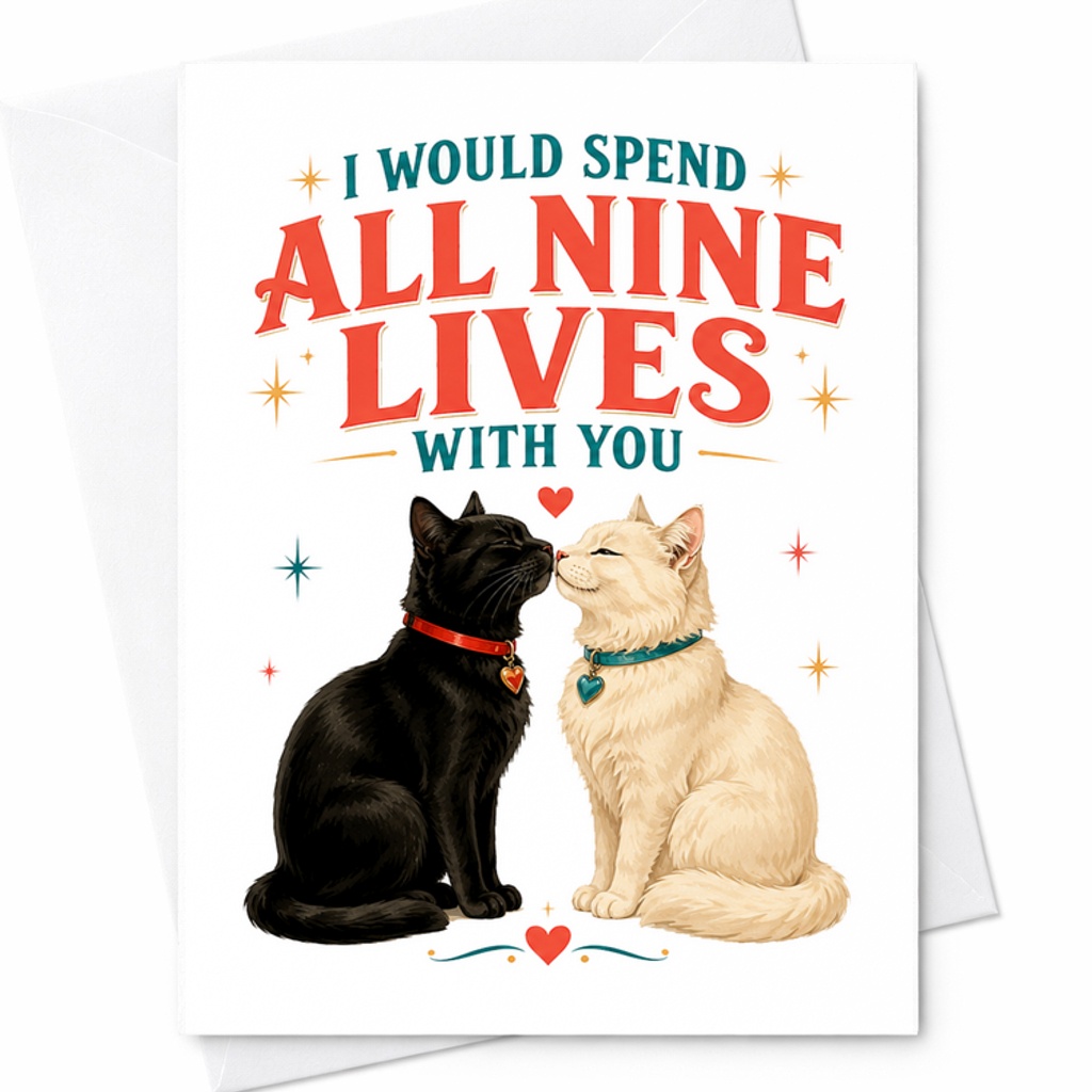 I Would Spend All Nine Lives With You Anniversary Card Cute Cats Romantic Card For Couple Sweet Love Card For Him Or Her C2783