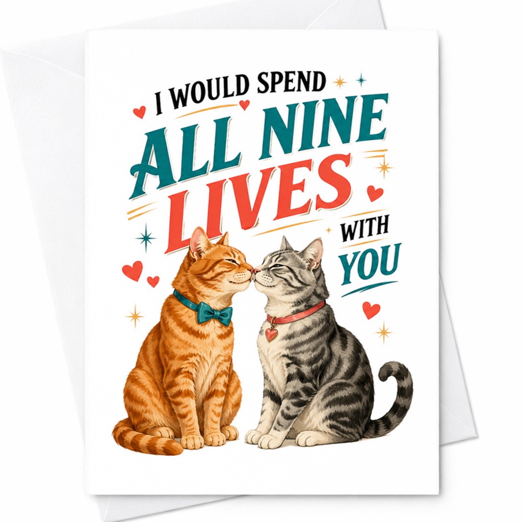 I Would Spend All Nine Lives With You Anniversary Card Cute Cats Romantic Couple Wedding Valentines Day Card For Cat Lovers C2784