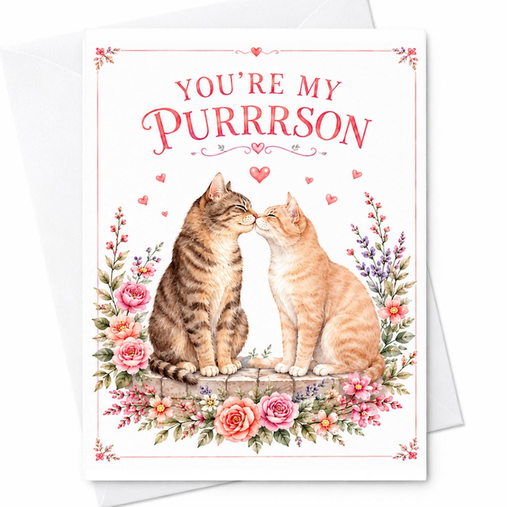 You're My Purrrson Cute Anniversary Card Romantic Cat Lovers Card Sweet Love Card For Couples Adorable Feline C2786