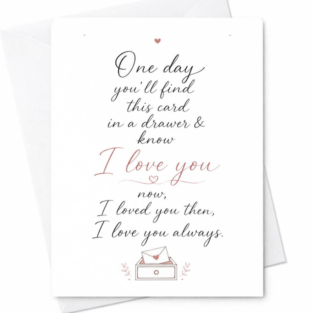 One Day You'll Find This Card In A Drawer & Know I Love You Anniversary Card Romantic Love Card For Wife Husband Sentimental C2816