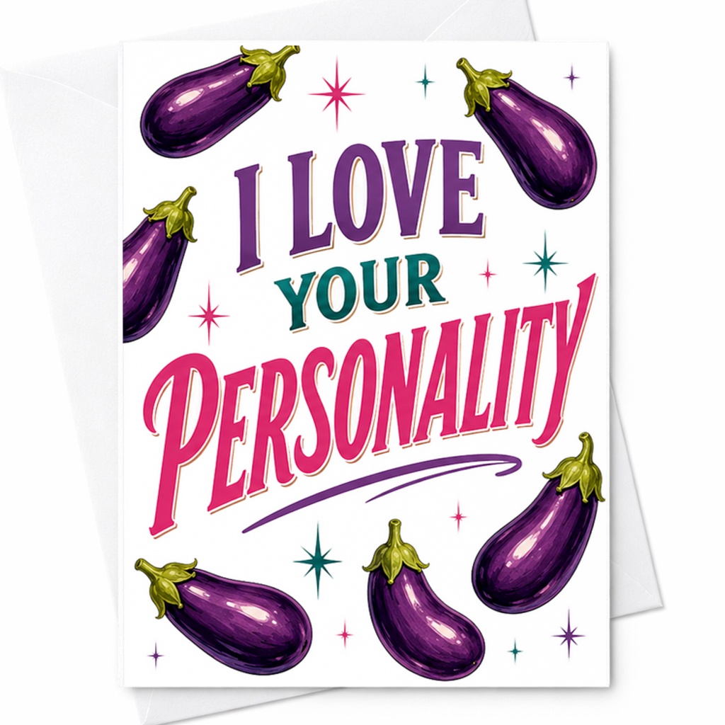 I Love Your Personality Funny Anniversary Card Cute Greeting For Him Or Her Eggplant Romantic Couple Card C2773
