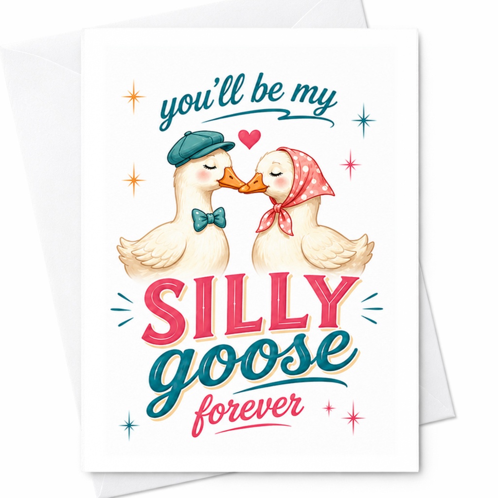 You'll Be My Silly Goose Forever Valentine's Day Card Cute Romantic Anniversary Card For Husband Wife Boyfriend Girlfriend C2781