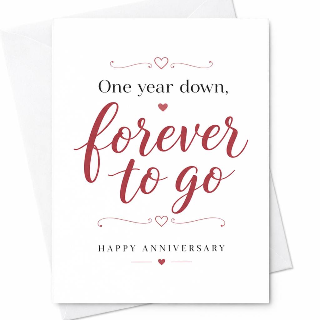 One Year Down Forever To Go Happy Anniversary Card Romantic Greeting For Husband Wife Boyfriend Girlfriend Cute Love C2793