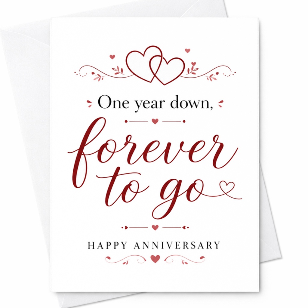One Year Down Forever To Go Happy Anniversary Card Romantic 1st Anniversary Card For Couple Husband Wife Cute Love Hearts C2794