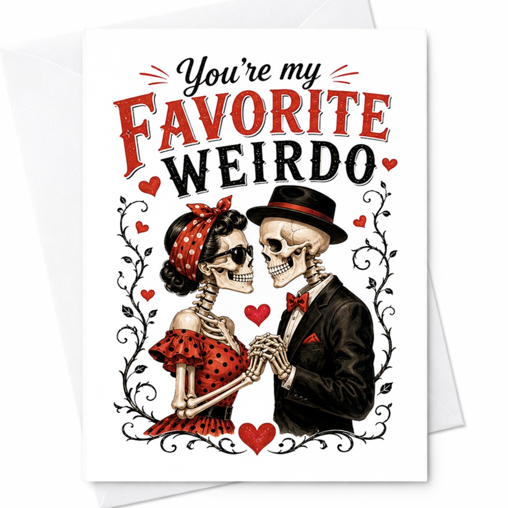 You're My Favorite Weirdo Anniversary Card Funny Skeleton Couple Love Card For Him Or Her Romantic Quirky Relationship Card C2805