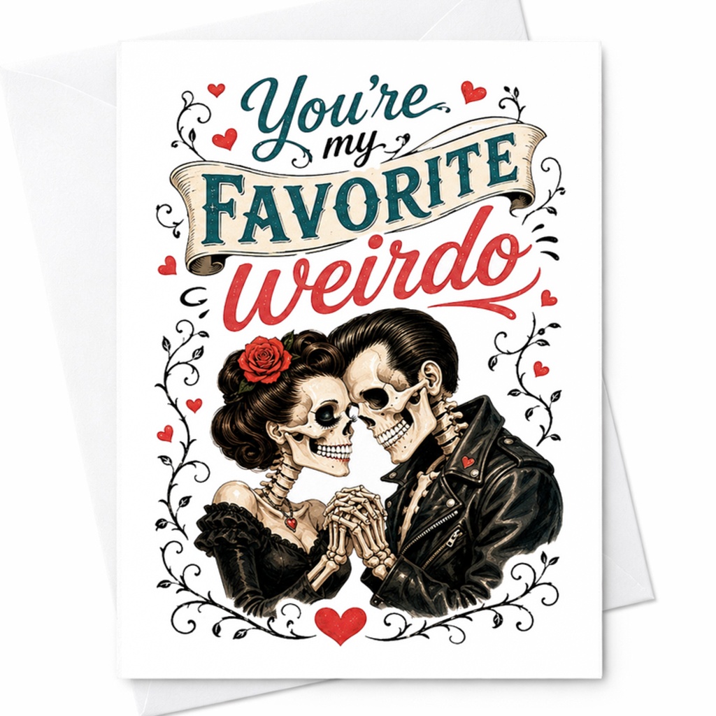 You're My Favorite Weirdo Romantic Anniversary Card Cute Skeleton Couple Love Card For Him Or Her Sweet Valentine's Day Card C2806