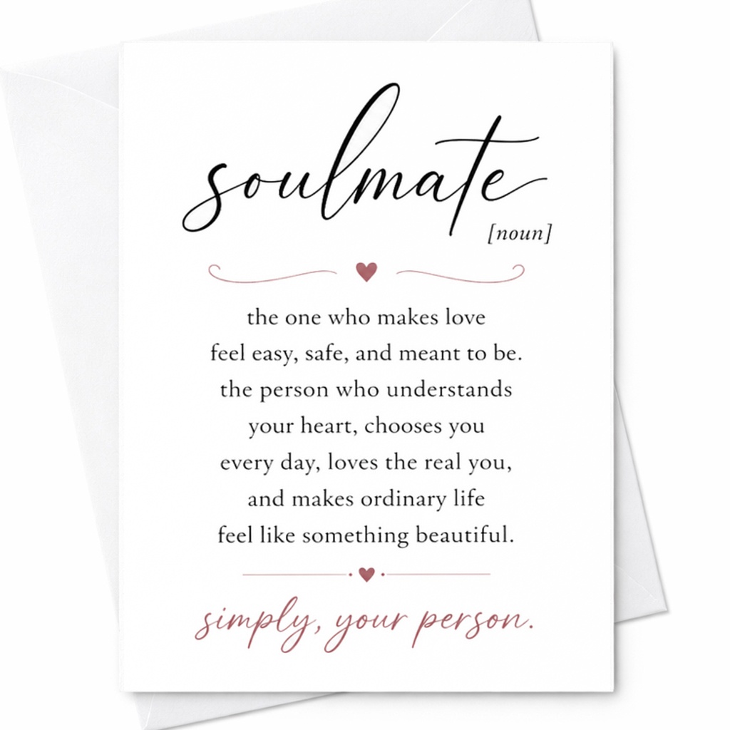 Soulmate [noun] Romantic Anniversary Card For Couple Sweet Love Card For Husband Wife Partner Simply Your Person Wedding Card C2810