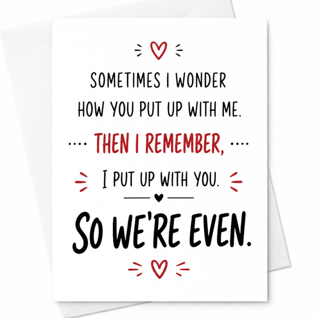 Sometimes I Wonder How You Put Up With Me Then I Remember I Put Up With You So We're Even Funny Anniversary Card For Couples C2814
