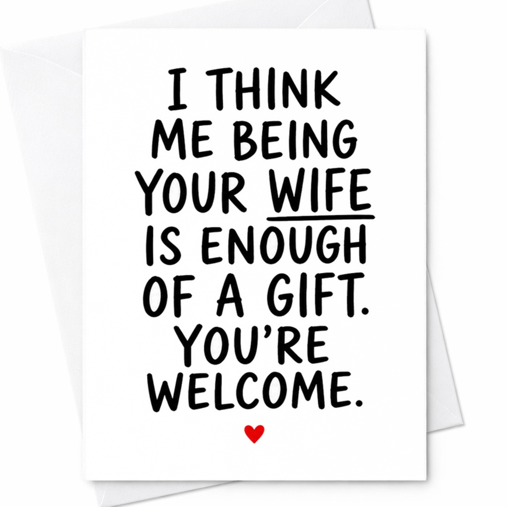 I Think Me Being Your Wife Is Enough Of A Gift You're Welcome Funny Anniversary Card For Husband Romantic Love Card For Him C2829