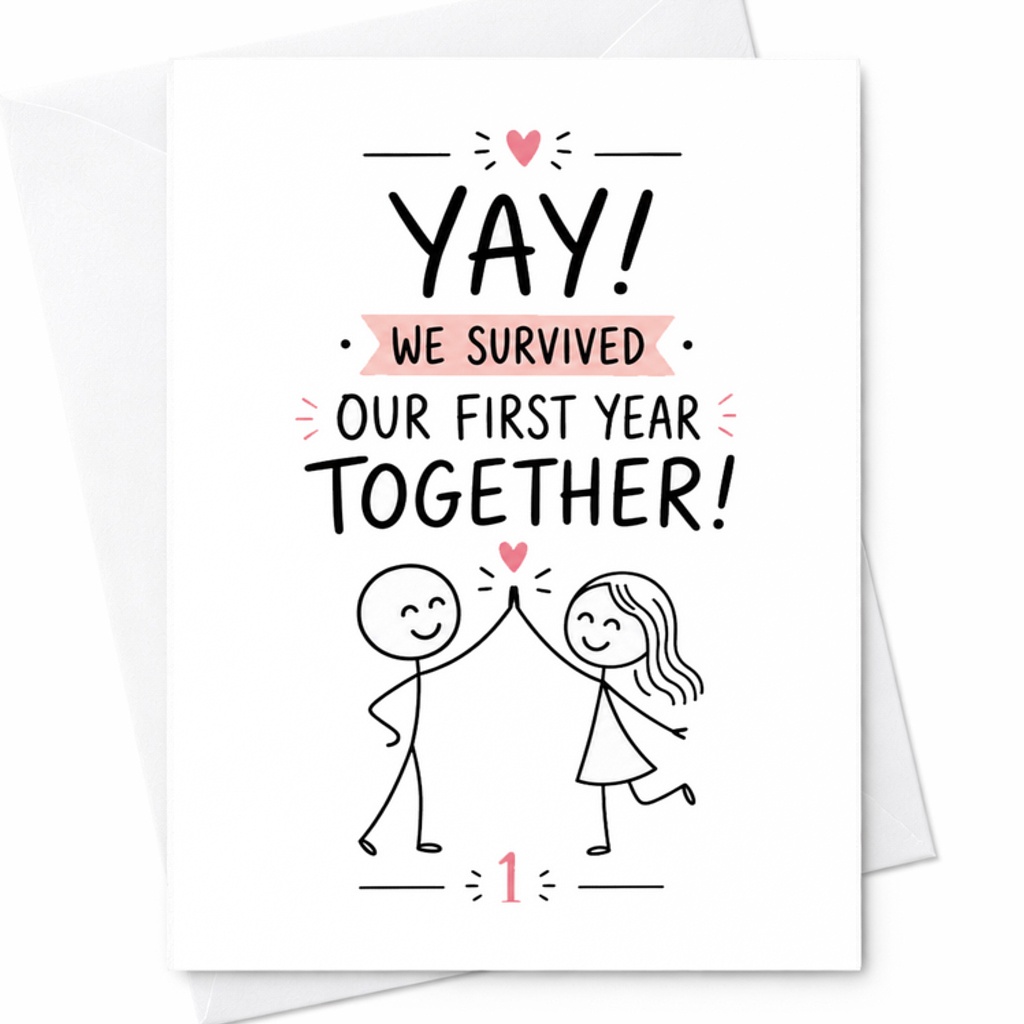 Yay! We Survived Our First Year Together Anniversary Card Cute Couple Love 1st Year Celebration Romantic Gift C2836