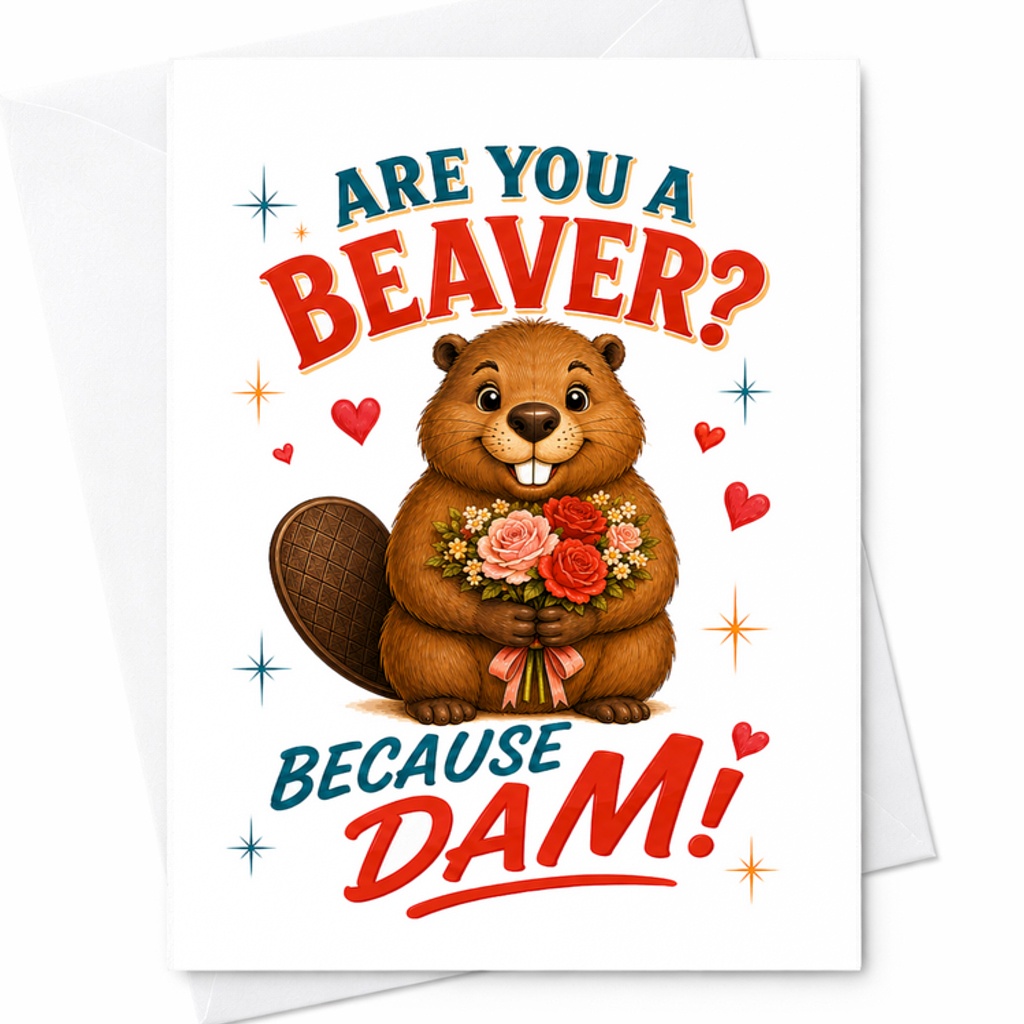 Are You A Beaver? Because Dam! Funny Anniversary Card Cute Romantic Card For Boyfriend Girlfriend Husband Wife Love Card C2837