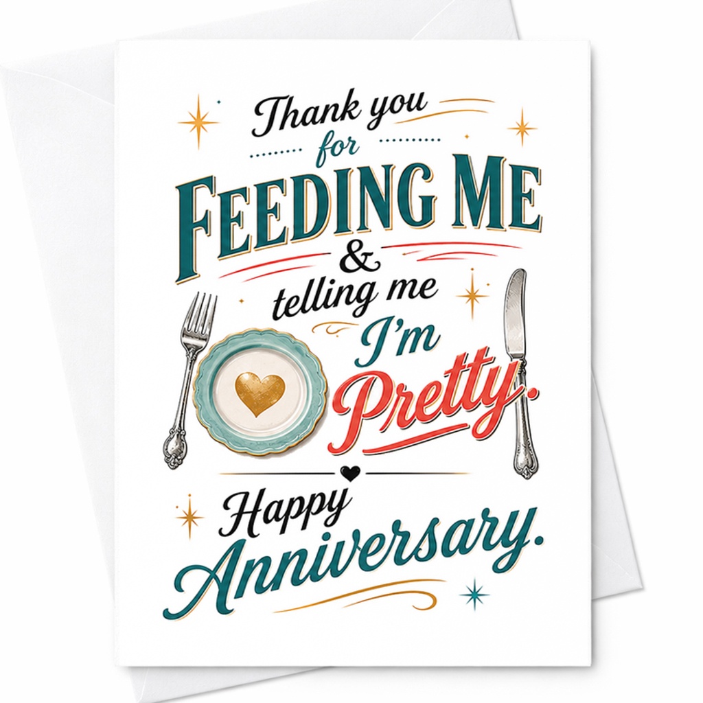 Thank You For Feeding Me & Telling Me I'm Pretty Happy Anniversary Card Funny Romantic Card For Husband Wife Cute Anniversary Gift C2850