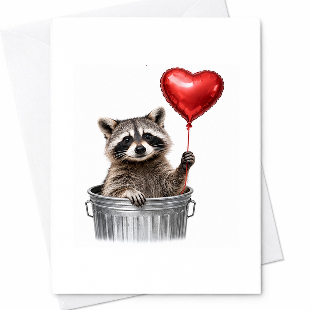 Raccoon Love Card, Cute Raccoon Card With Heart Balloon, Funny Anniversary Card For Animal Lover Couple C2865