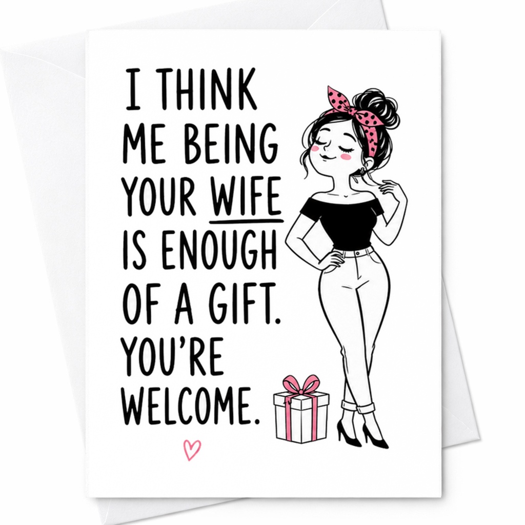 I Think Me Being Your Wife Is Enough Of A Gift You're Welcome Funny Anniversary Card For Husband Romantic Wife Gift C2830