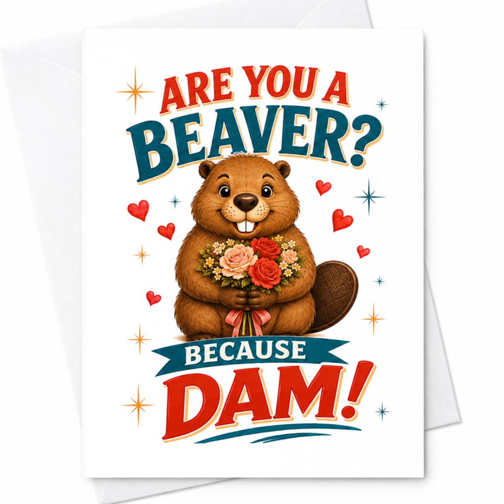 Are You A Beaver? Because Dam! Funny Anniversary Card Romantic Valentine's Day Card For Boyfriend Girlfriend Husband Wife Cute C2838