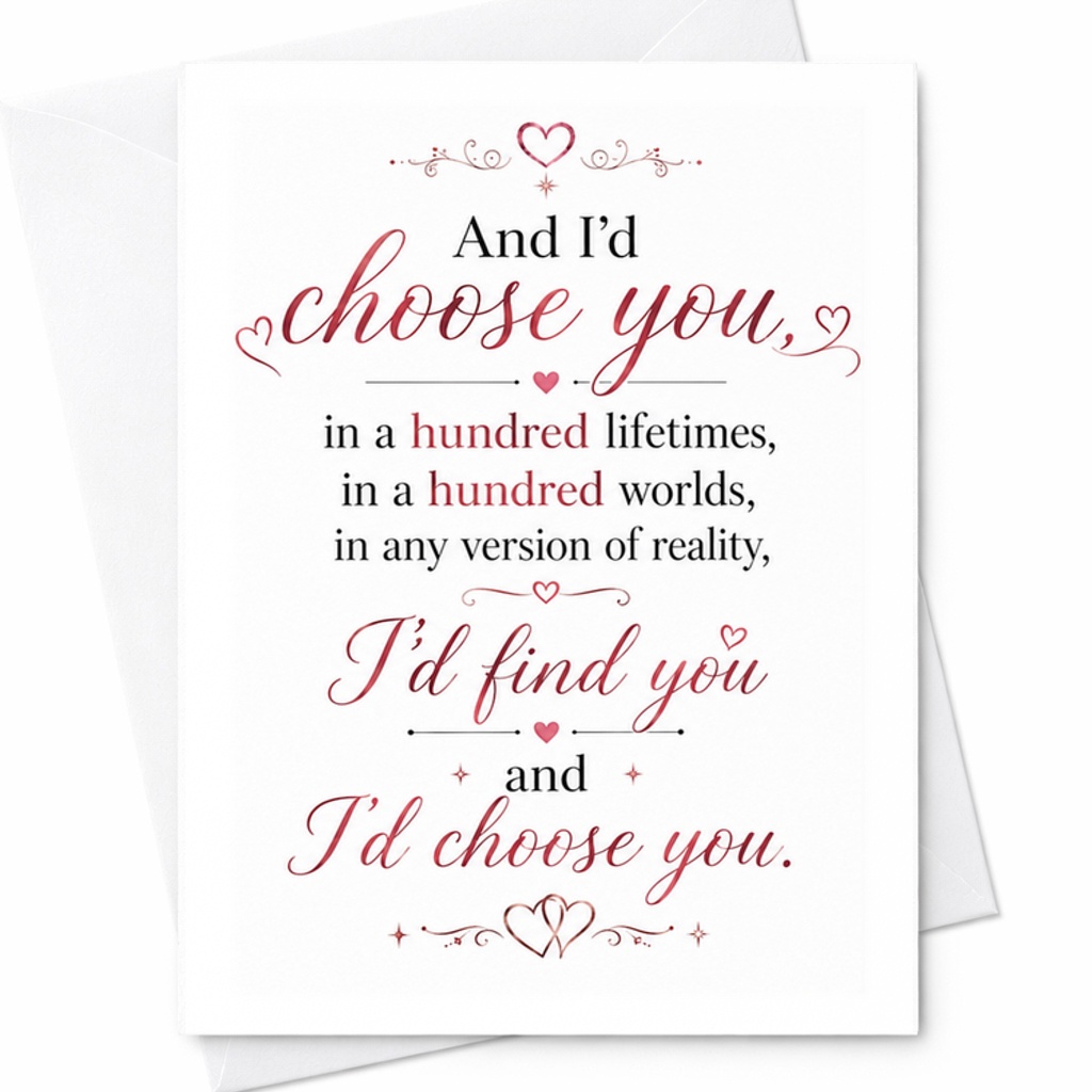 And I'd Choose You Romantic Anniversary Card Wedding Card For Husband Wife Sweet Love Card For Couple Sentimental Gift C2847