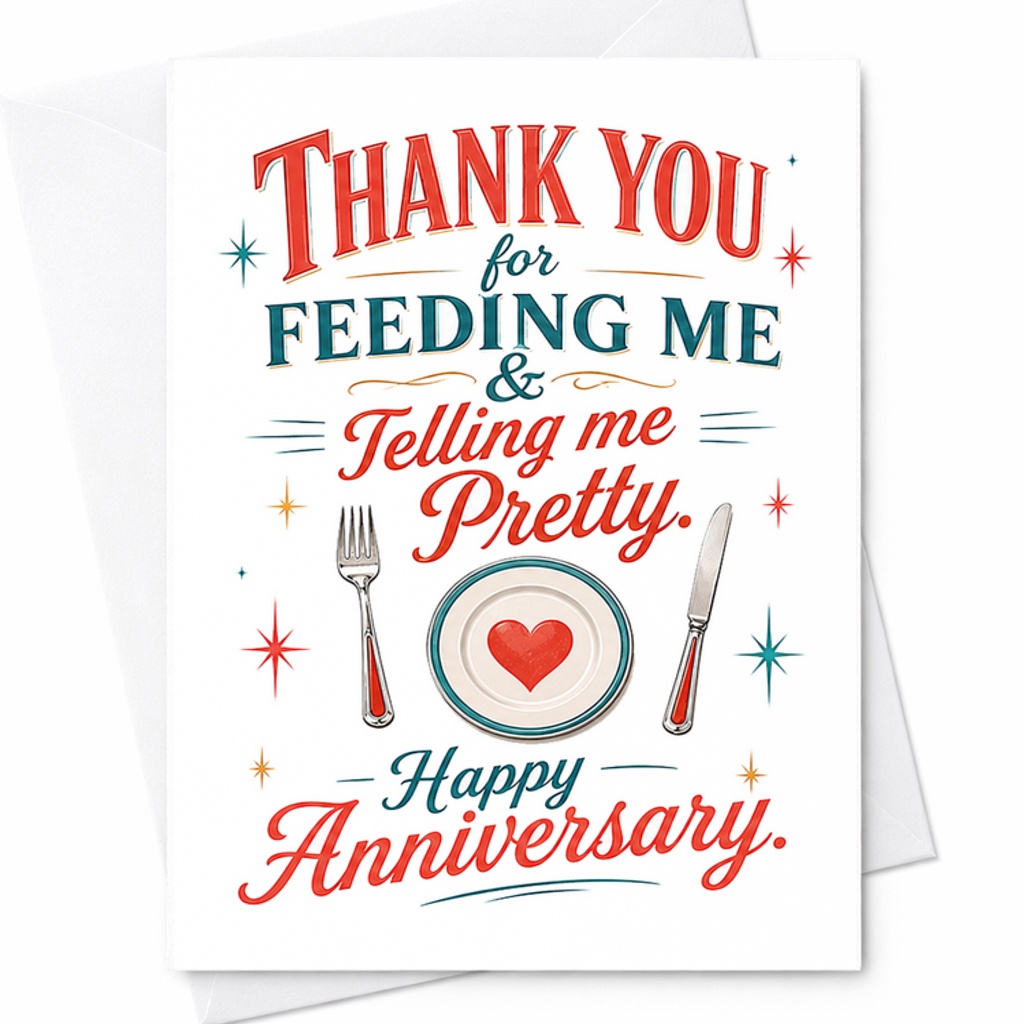 Thank You For Feeding Me & Telling Me Pretty Happy Anniversary Card Funny Romantic Anniversary Card For Husband Wife Couple C2849