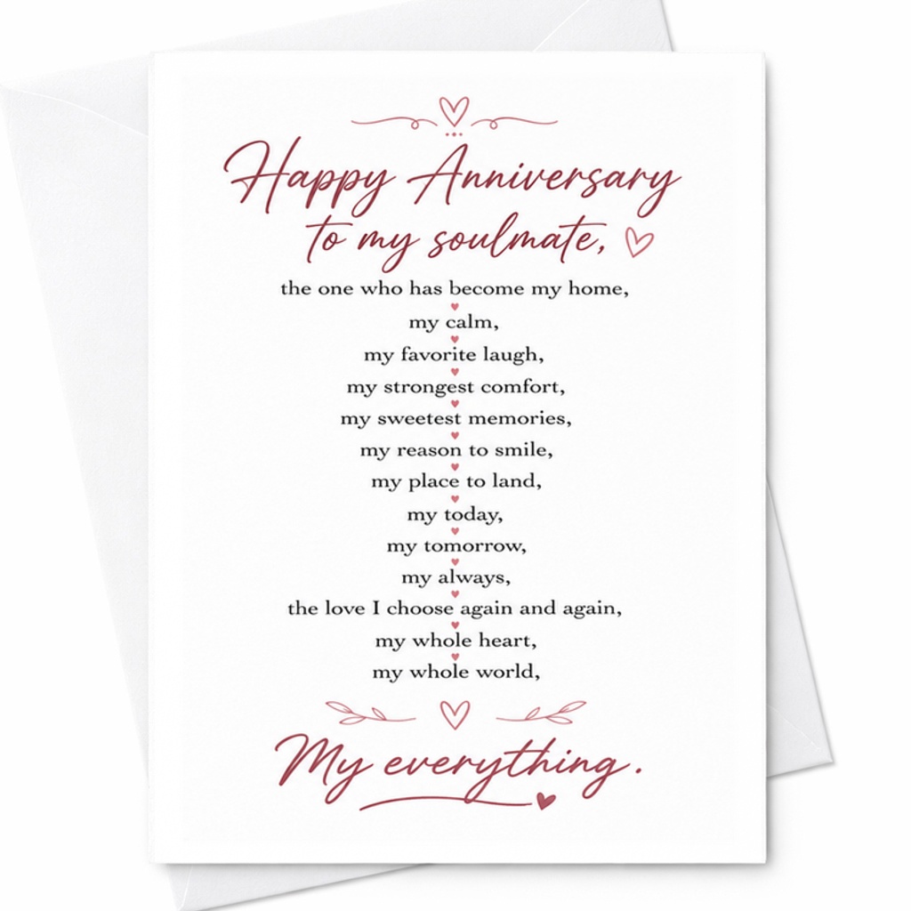 Happy Anniversary To My Soulmate My Everything Anniversary Card Romantic Love Card For Husband Wife Partner Sweet Sentimental C2854