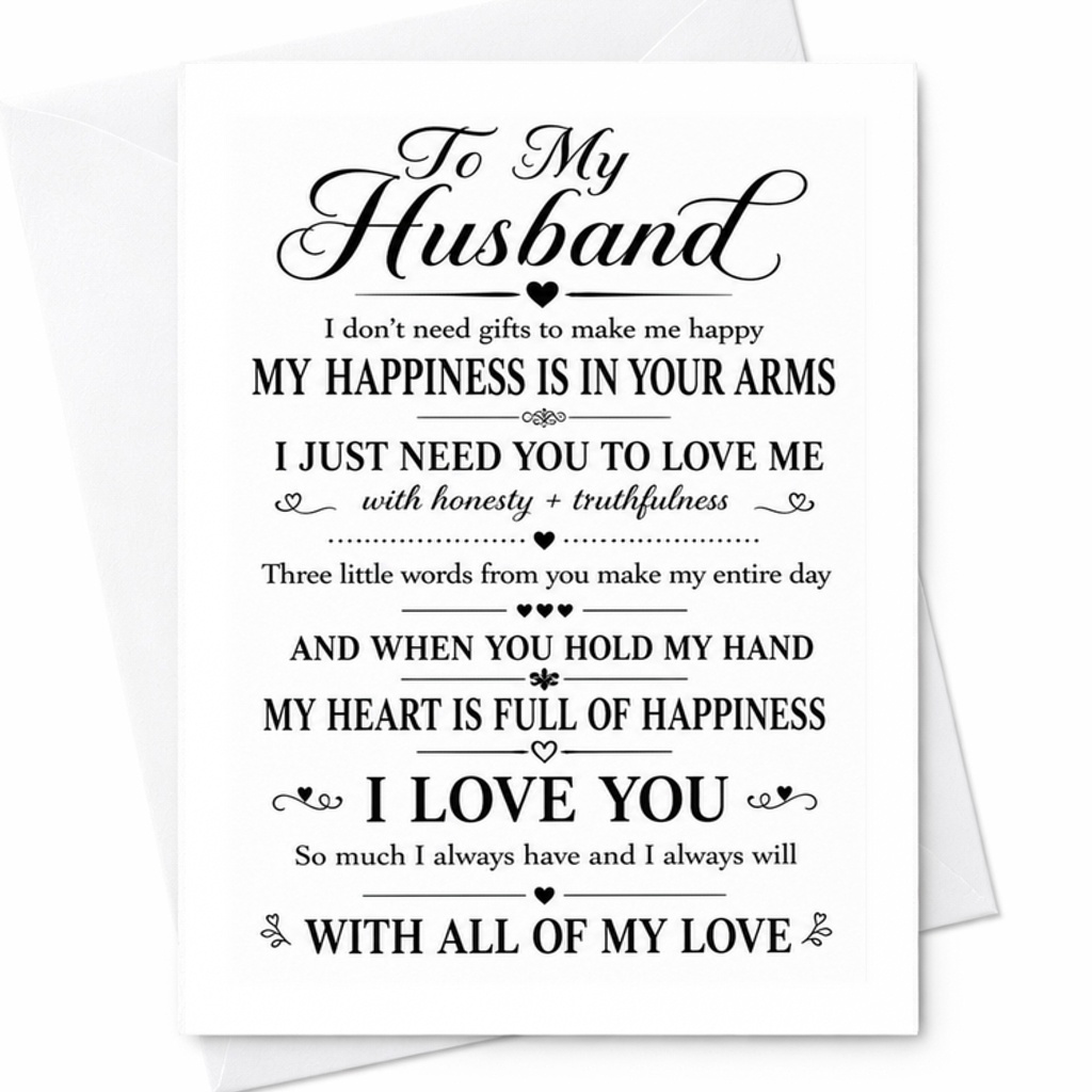 To My Husband My Happiness Is In Your Arms Anniversary Card Romantic Love Card For Husband Sweet Sentimental I Love You Card C2857