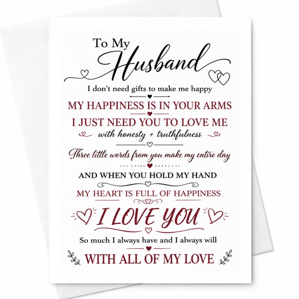 To My Husband My Happiness Is In Your Arms I Love You Anniversary Card Romantic Wedding Card For Husband From Wife C2858
