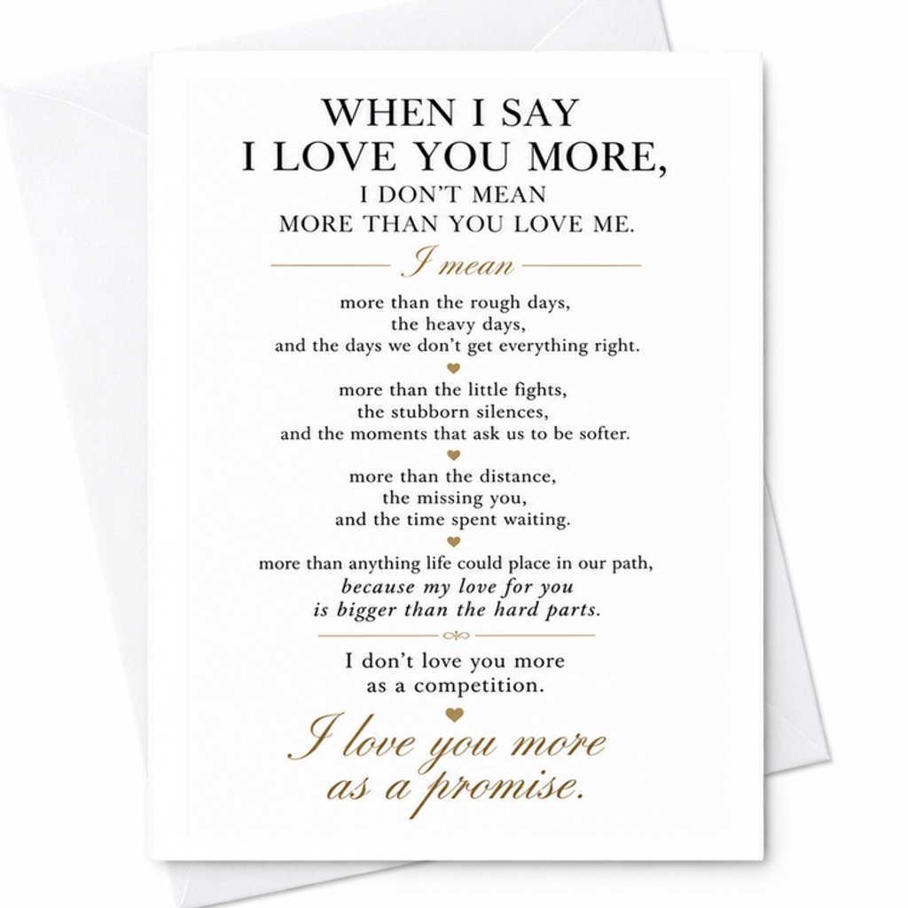 When I Say I Love You More I Love You More As A Promise Romantic Anniversary Card For Couple Wedding Engagement Sweet Sentimental C2861